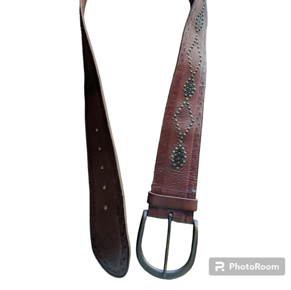 Fossil boho brown leather belt with geometric pattern sz L - Picture 3 of 7